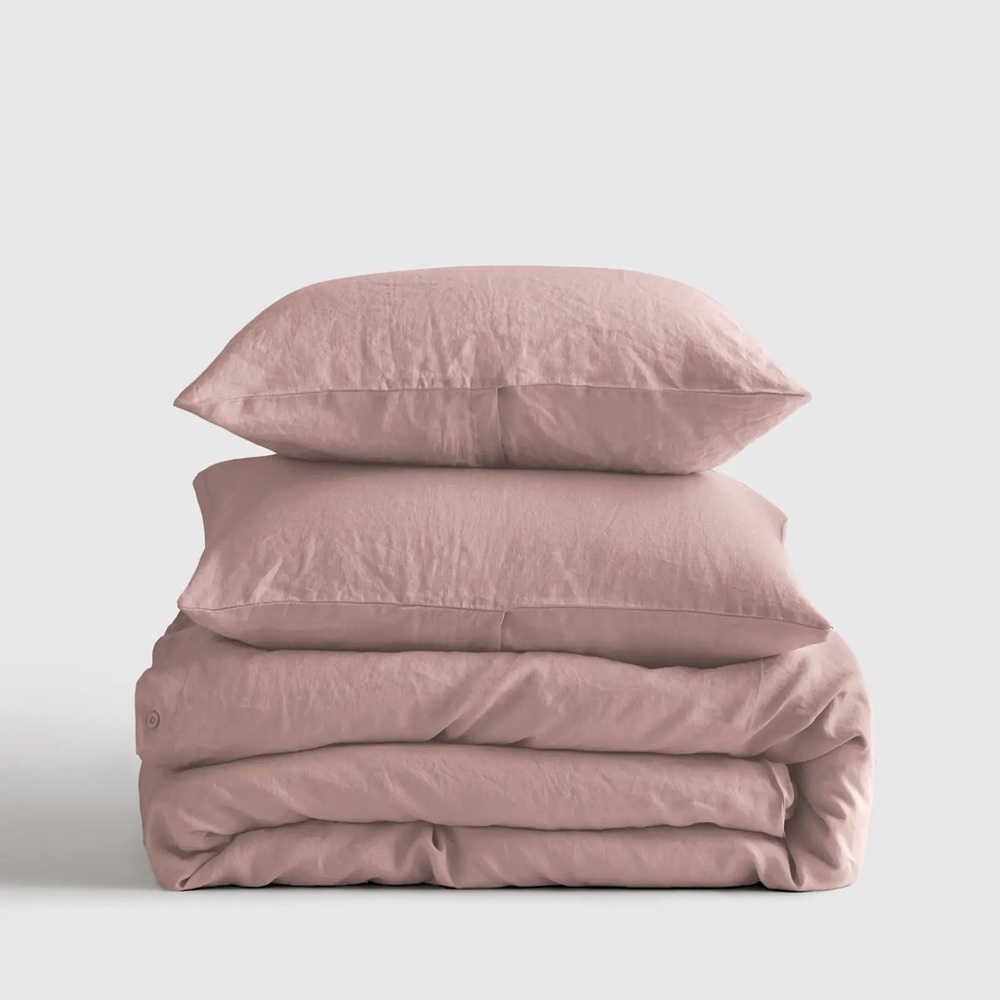 New Quince European Linen Duvet Cover Set Full/Queen Dusty Mauve MSRP $194
